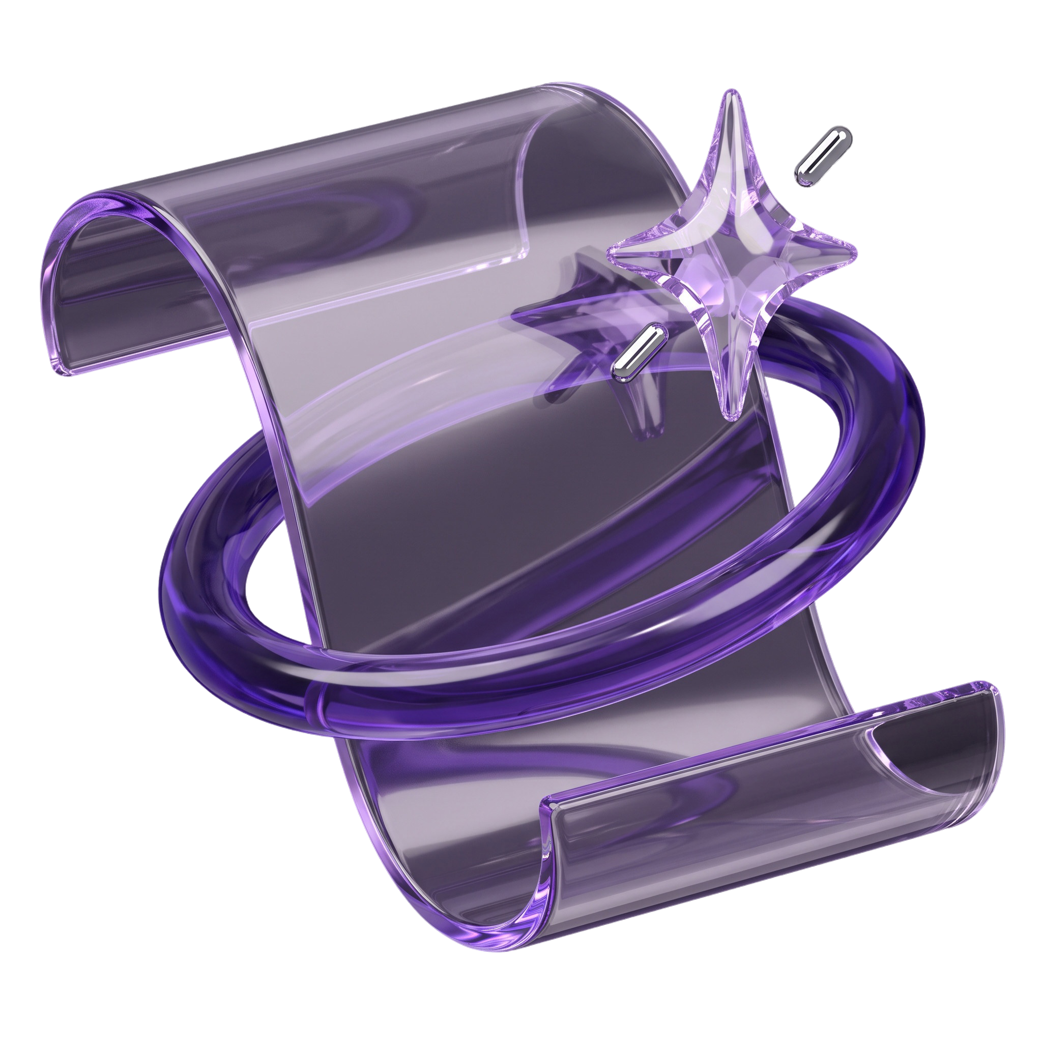 A translucent lavender glass concept sheet with a violet glass loop and crystalline spark